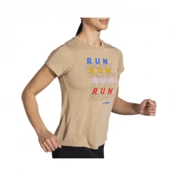 Camiseta Brooks Distance Graphic Manga Corta Marrón Claro -Saucony || BROOKS Ventas camiseta brooks distance graphic manga corta marron claro 4